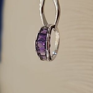 Amethyst Graduated Step Ring in 925 Sterling Silver. Sz 8.5